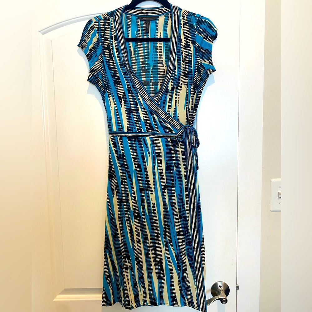 BCBG MaxAzria blue, black & white wrap dress. Great condition